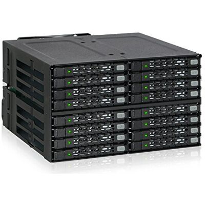 Icy Dock ToughArmor MB516SP-B Backplane Cage, volledig metalen rackbehuizing voor 16 x 2,5 inch SATA/SAS SSD/harde schijf in 2 sleuven van 5,25 inch met miniSAS HD-aansluiting Icy Dock ToughArmor MB516SP-B Backplane Cage, volledig metalen rackbehuizing voor 16 x 2,5 inch SATA/SAS SSD/harde schijf in 2 sleuven van 5,25 inch met miniSAS HD-aansluiting