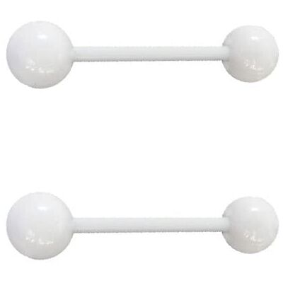 DENI 2 witte tongpiercings met flexibele schacht 16 mm lang, hypoallergeen bioplast materiaal, zacht bioplast hypoallergeen, Antiallergisch zacht bioplast DENI 2 witte tongpiercings met flexibele schacht 16 mm lang, hypoallergeen bioplast materiaal, zacht bioplast hypoallergeen, Antiallergisch zacht bioplast