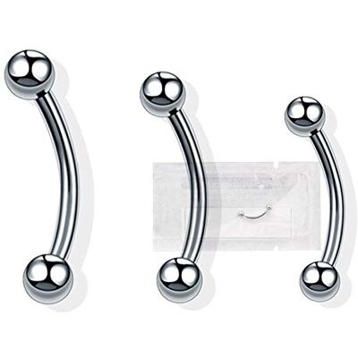 Warrior Steriele piercing banaan, wenkbrauwen, cirkelvormig/gebogen barbell, tragus, helix, kraakbeen, oor van chirurgisch staal, 316L, titanium, piercing 16G (1,2 mm) PMS-001/PTM-001 Warrior Steriele piercing banaan, wenkbrauwen, cirkelvormig/gebogen barbell, tragus, helix, kraakbeen, oor van chirurgisch staal, 316L, titanium, piercing 16G (1,2 mm) PMS-001/PTM-001