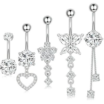 ZHITENG Navelpiercing van chirurgisch staal, navelpiercing, navelpiercing, belly button ring, lengte staaflengte 10 mm, vlindervorm, bloem en hart, 5 stuks ZHITENG Navelpiercing van chirurgisch staal, navelpiercing, navelpiercing, belly button ring, lengte staaflengte 10 mm, vlindervorm, bloem en hart, 5 stuks