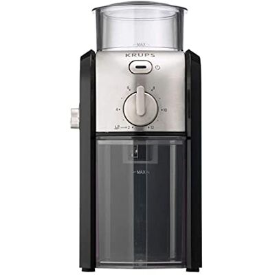 Krups GVX212 koffiemolen met vermalingsafstelling en kopje-selectiefunctie en roestvrijstalen platte braam, 227 gram, Zwart Krups GVX212 koffiemolen met vermalingsafstelling en kopje-selectiefunctie en roestvrijstalen platte braam, 227 gram, Zwart