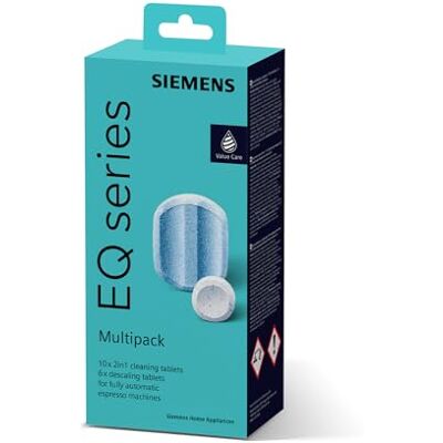 Siemens Multipack TZ80003A Set van 10 reinigingstabletten, 6 ontkalkingstabletten, compatibel met koffiezetapparaten uit de EQ-serie en inbouwkoffiezetapparaten Siemens Multipack TZ80003A Set van 10 reinigingstabletten, 6 ontkalkingstabletten, compatibel met koffiezetapparaten uit de EQ-serie en inbouwkoffiezetapparaten