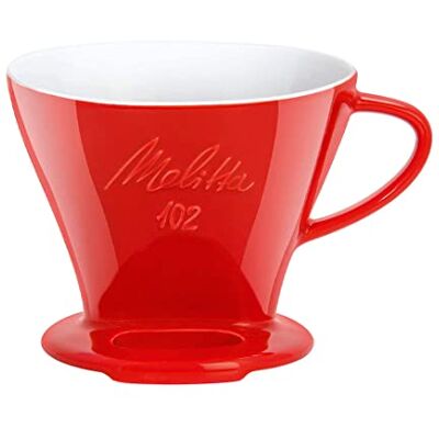 Melitta Koffiefilterhouder van porselein, Pour Over, rood, maat 102 Melitta Koffiefilterhouder van porselein, Pour Over, rood, maat 102