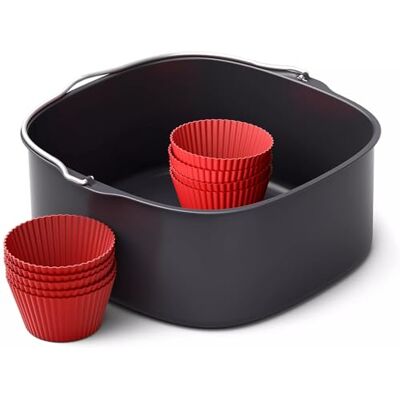 Philips Airfryer XXL bakaccessoireset, bakplaat met antiaanbaklaag, met 9 muffinvormen van siliconen, vaatwasmachinebestendig, HomeID receptentoepassing, zwart (HD9957/00) Philips Airfryer XXL bakaccessoireset, bakplaat met antiaanbaklaag, met 9 muffinvormen van siliconen, vaatwasmachinebestendig, HomeID receptentoepassing, zwart (HD9957/00)