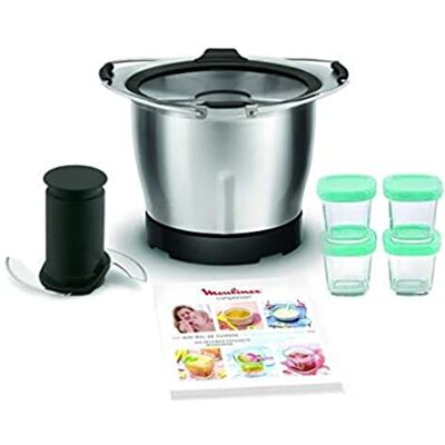 Moulinex Companion, Mini-kom + 4 glazen potten voor baby's, multifunctionele robotaccessoires, maaltijdbereiding voor baby's, thuis, compatibel met Companion-serie, XF387E10 Moulinex Companion, Mini-kom + 4 glazen potten voor baby's, multifunctionele robotaccessoires, maaltijdbereiding voor baby's, thuis, compatibel met Companion-serie, XF387E10