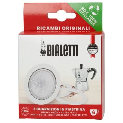 Bialetti Reserveonderdelen inclusief 3 afdichtingen en 1 plaat, compatibel met Moka Express, Flammetta, Break, Happy, Dama, Moka Timer en Rainbow (6 kopjes) Bialetti Reserveonderdelen inclusief 3 afdichtingen en 1 plaat, compatibel met Moka Express, Flammetta, Break, Happy, Dama, Moka Timer en Rainbow (6 kopjes)