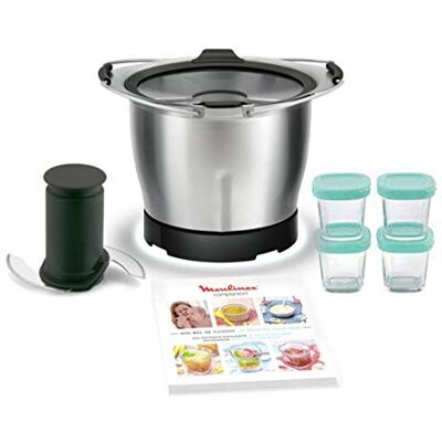 Moulinex Mini-schaal Companion met 4 glazen potjes voor baby's Gebruikt met Companion robots voor het bereiden van babymaaltijden, fijn mengen en koken in waterbad, vaatwasmachinebestendig Moulinex Mini-schaal Companion met 4 glazen potjes voor baby's Gebruikt met Companion robots voor het bereiden van babymaaltijden, fijn mengen en koken in waterbad, vaatwasmachinebestendig