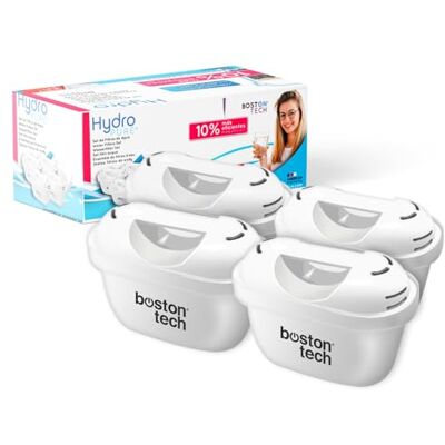 Boston Tech Set van 4 Hydro Pure+ waterfilters, compatibel met Brita Maxtra/Maxtra+/PerfectFit/Basics karaffen, vermindert kalk en chloor, geen adapter nodig Boston Tech Set van 4 Hydro Pure+ waterfilters, compatibel met Brita Maxtra/Maxtra+/PerfectFit/Basics karaffen, vermindert kalk en chloor, geen adapter nodig