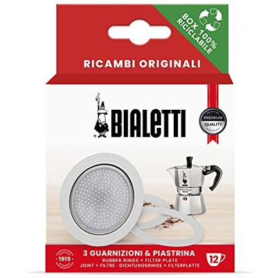 Bialetti Reserveonderdelen, inclusief 3 afdichtingen en 1 plaat, compatibel met Moka Express 12 kopjes Bialetti Reserveonderdelen, inclusief 3 afdichtingen en 1 plaat, compatibel met Moka Express 12 kopjes