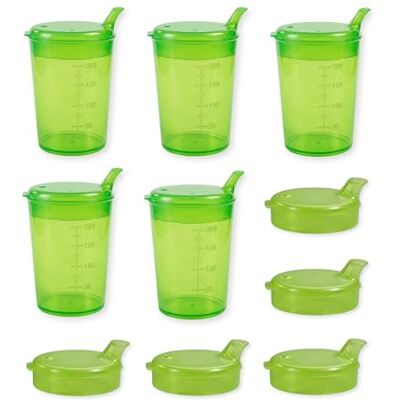 Medi-Inn+ 250 ml drinkbeker praktische set 5 bases met 10 deksels (5 met opening 12 x 10 mm en 5 met opening 4 x 4 mm) groen Medi-Inn+ 250 ml drinkbeker praktische set 5 bases met 10 deksels (5 met opening 12 x 10 mm en 5 met opening 4 x 4 mm) groen