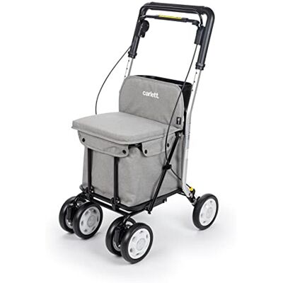 Carlett Supermarkt- en wandelwagen met zitting voor ouderen Opvouwbare supermarktwagen met 4 wielen, met afneembare tas 29 l/15 kg en opbergvak Kleur lichtgrijs Carlett Supermarkt- en wandelwagen met zitting voor ouderen Opvouwbare supermarktwagen met 4 wielen, met afneembare tas 29 l/15 kg en opbergvak Kleur lichtgrijs