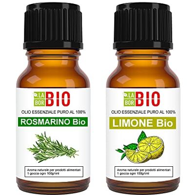 Laborbio Set van 2 etherische oliën rozemarijn citroen 100% puur natuurlijk biologisch certificaten voor intern gebruik therapeutisch voedsel diffuser aromatherapie cosmetica Laborbio Set van 2 etherische oliën rozemarijn citroen 100% puur natuurlijk biologisch certificaten voor intern gebruik therapeutisch voedsel diffuser aromatherapie cosmetica