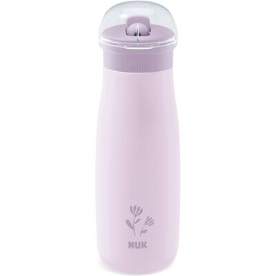 NUK Mini-Me Flip met rietje, voor peuters vanaf 12 maanden, 500 ml, roestvrijstalen waterfles voor kinderen, stabiele lekvrije schenktuit, onbreekbaar, paarse bloem NUK Mini-Me Flip met rietje, voor peuters vanaf 12 maanden, 500 ml, roestvrijstalen waterfles voor kinderen, stabiele lekvrije schenktuit, onbreekbaar, paarse bloem
