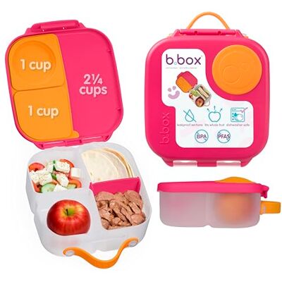 b.box Mini-lunchbox, bento-box met 3 vakken (2 waterdicht), ideaal voor peuters, lunch en kindersnacks, past bij hele vruchten, BPA-vrij, shake b.box Mini-lunchbox, bento-box met 3 vakken (2 waterdicht), ideaal voor peuters, lunch en kindersnacks, past bij hele vruchten, BPA-vrij, shake