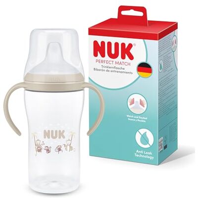 NUK perfecte match leerfles 6 maanden en ouder 260 ml lekvrije drinkbeker voor peuters antislip handgrepen aap 1 stuk NUK perfecte match leerfles 6 maanden en ouder 260 ml lekvrije drinkbeker voor peuters antislip handgrepen aap 1 stuk