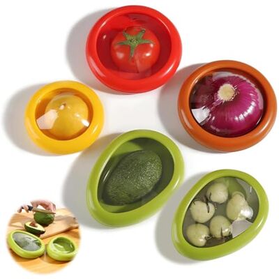 nplaseta Set van 5 siliconen voorraaddozen voor groenten en fruit, uien, tomaten, citroen, fruit nplaseta Set van 5 siliconen voorraaddozen voor groenten en fruit, uien, tomaten, citroen, fruit