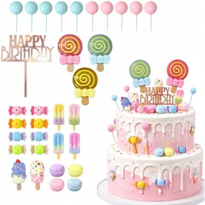 LIULINY 32 stuks taartdecoraties karamel ijs Blauwe en roze ballen snoep cake topper, ijs, taartdecoratie verjaardag, bruiloft, Valentijnsdag LIULINY 32 stuks taartdecoraties karamel ijs Blauwe en roze ballen snoep cake topper, ijs, taartdecoratie verjaardag, bruiloft, Valentijnsdag