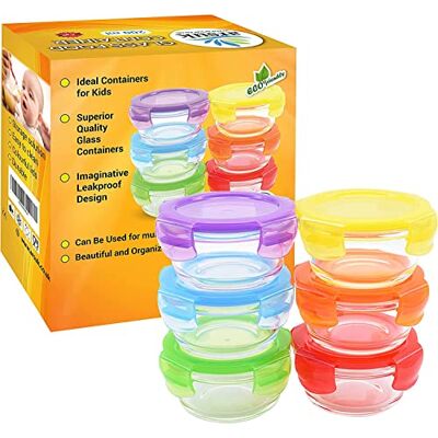 ARSUK Glazen voorraaddozen voor babyvoeding, kleine speenkommen, snackpotten voor peuters, mini-diepvriesdozen, set van 6 x 200 ml ARSUK Glazen voorraaddozen voor babyvoeding, kleine speenkommen, snackpotten voor peuters, mini-diepvriesdozen, set van 6 x 200 ml