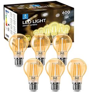 Aigostar Edison LED-lamp, retro, vintage, E27, 6 W, komt overeen met 48 W halogeenlamp, 600 lumen, warm wit 2200 K, decoratieve lamp A60, hoek 330º, CRI ≥ 80, 6 stuks Aigostar Edison LED-lamp, retro, vintage, E27, 6 W, komt overeen met 48 W halogeenlamp, 600 lumen, warm wit 2200 K, decoratieve lamp A60, hoek 330º, CRI ≥ 80, 6 stuks