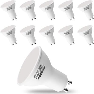 Aigostar Ledlamp, GU10, koudwit, 6500 K, 8 W, komt overeen met 88 W, 640 lumen, GU10-fitting, brede straling van 100-120º, CRI ≥ 80, pak van 10 stuks Aigostar Ledlamp, GU10, koudwit, 6500 K, 8 W, komt overeen met 88 W, 640 lumen, GU10-fitting, brede straling van 100-120º, CRI ≥ 80, pak van 10 stuks