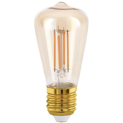 EGLO E27 ledlamp, zuigervorm, Edison-gloeilamp, vintage en retro verlichting, 4 watt (komt overeen met 26 watt), 270 lumen, warm wit, amber, 2200 Kelvin, ST48, Ø 4,8 cm EGLO E27 ledlamp, zuigervorm, Edison-gloeilamp, vintage en retro verlichting, 4 watt (komt overeen met 26 watt), 270 lumen, warm wit, amber, 2200 Kelvin, ST48, Ø 4,8 cm