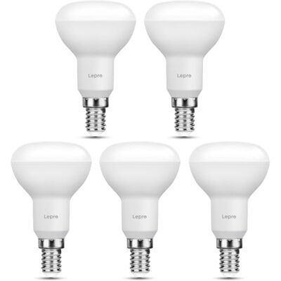 Lepro 5 stuks E14 led-lampen, 5,8 W, 470 lm, komt overeen met een 40 W gloeilamp, warm wit 2700 Kelvin e14 led-spot, reflector R50, stralingshoek 120 graden Lepro 5 stuks E14 led-lampen, 5,8 W, 470 lm, komt overeen met een 40 W gloeilamp, warm wit 2700 Kelvin e14 led-spot, reflector R50, stralingshoek 120 graden