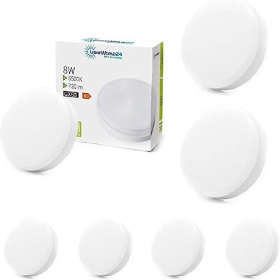 LIGHTWORLD24 Welt der Lichter LIGHTWORLD24 Ledlampen, GX53, koudwit, 6500 K, 8 W, vervangt GX53 halogeenlampen, 60 W, 230 V, 720 lm, 120 graden, CRI > 80, niet dimbaar, 6 stuks LIGHTWORLD24 Welt der Lichter LIGHTWORLD24 Ledlampen, GX53, koudwit, 6500 K, 8 W, vervangt GX53 halogeenlampen, 60 W, 230 V, 720 lm, 120 graden, CRI > 80, niet dimbaar, 6 stuks