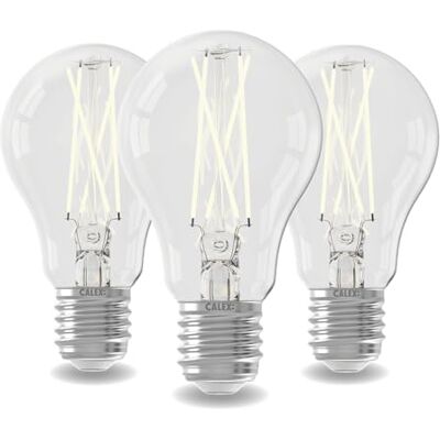 CALEX 3 stuks E27 LED-lampen filament met dag/nachtsensor, standaard A60 transparant, warm wit licht (2700 K), 360 graden hoek, 4 W 470 lumen CALEX 3 stuks E27 LED-lampen filament met dag/nachtsensor, standaard A60 transparant, warm wit licht (2700 K), 360 graden hoek, 4 W 470 lumen