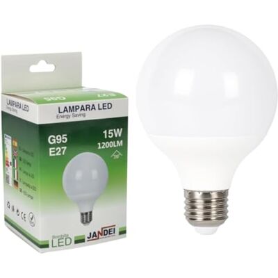 JANDEI Globe Ledlamp, G95 E27 schroefdraad, 15 W (komt overeen met 100 W), neutraal wit licht 4200 K, perfect voor woonkamer, restaurant, trap, hal, garage, huis, kantoor JANDEI Globe Ledlamp, G95 E27 schroefdraad, 15 W (komt overeen met 100 W), neutraal wit licht 4200 K, perfect voor woonkamer, restaurant, trap, hal, garage, huis, kantoor