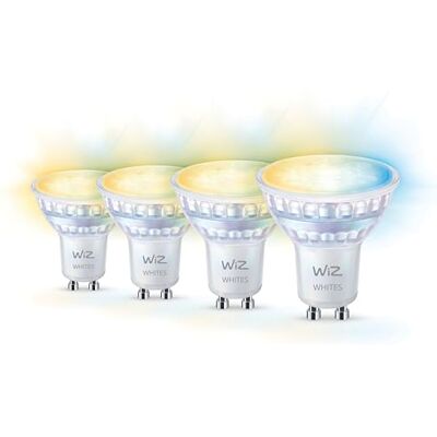 WiZ Voordeelpakket met 4 GU10-spots, 50 W, warm tot koud wit licht, compatibel met Apple Homekit, Alexa en Google Home, Tunable White WiZ Voordeelpakket met 4 GU10-spots, 50 W, warm tot koud wit licht, compatibel met Apple Homekit, Alexa en Google Home, Tunable White