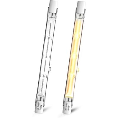 Klarlight 500 W R7s halogeenlamp, 118 mm, halogeenlamp, potlood, dimbaar, warmwit, 2800 K, J118, lineaire projectorlamp met dubbele uiteinde, 11.000 lm, voor werk, landschap, veiligheid (2 stuks) Klarlight 500 W R7s halogeenlamp, 118 mm, halogeenlamp, potlood, dimbaar, warmwit, 2800 K, J118, lineaire projectorlamp met dubbele uiteinde, 11.000 lm, voor werk, landschap, veiligheid (2 stuks)