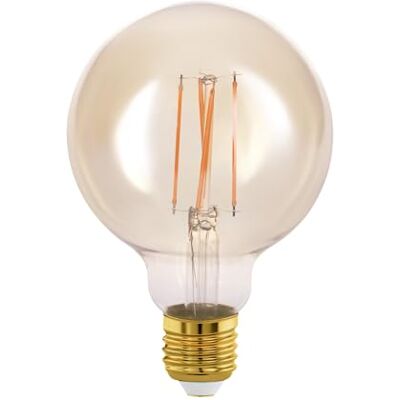 EGLO E27 Ledlamp, Edison-gloeilamp, vintage en retro verlichting, 4 watt (komt overeen met 31 watt), 350 lumen, warm wit, amber, 2200 Kelvin, G95, Ø 9,5 cm EGLO E27 Ledlamp, Edison-gloeilamp, vintage en retro verlichting, 4 watt (komt overeen met 31 watt), 350 lumen, warm wit, amber, 2200 Kelvin, G95, Ø 9,5 cm