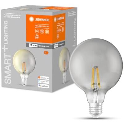 LEDVANCE Intelligente ledlamp met wifi, E27-fitting, dimbaar, warmwit (2500 K), bolvorm, helder filament in rookglas, vervanging van 48 W gloeilampen, bestuurbaar met Alexa, Google LEDVANCE Intelligente ledlamp met wifi, E27-fitting, dimbaar, warmwit (2500 K), bolvorm, helder filament in rookglas, vervanging van 48 W gloeilampen, bestuurbaar met Alexa, Google