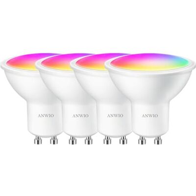 ANWIO 5 W wifi-ledlamp GU10 Smart WLAN en Bluetooth, RGB-lamp vervangt 32 W, intelligente GU10-led, bestuurbaar via Tuya Smart Life app, 4 stuks ANWIO 5 W wifi-ledlamp GU10 Smart WLAN en Bluetooth, RGB-lamp vervangt 32 W, intelligente GU10-led, bestuurbaar via Tuya Smart Life app, 4 stuks