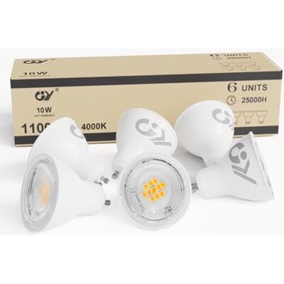 GY Ledlampen GU10, 10 W (komt overeen met 100 W), 1100 lm, 4000 K, neutraal wit, 120 graden brede stralen, matglas, GU10 ledlamp, niet dimbaar, 6 stuks (1 stuk) GY Ledlampen GU10, 10 W (komt overeen met 100 W), 1100 lm, 4000 K, neutraal wit, 120 graden brede stralen, matglas, GU10 ledlamp, niet dimbaar, 6 stuks (1 stuk)