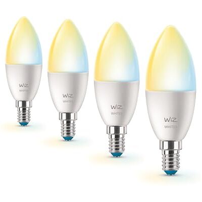 WiZ Voordeelverpakking met 4 E14-vlamlampen, mat, 40 W, warm tot koud wit licht, compatibel met Apple Homekit, Alexa en Google Home, Tunable White WiZ Voordeelverpakking met 4 E14-vlamlampen, mat, 40 W, warm tot koud wit licht, compatibel met Apple Homekit, Alexa en Google Home, Tunable White