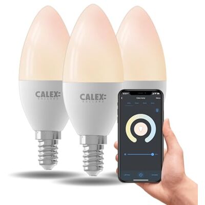 CALEX Intelligente ledlamp, E14, ledlamp, wifi, kaarsvorm, warmwit, werkt met app, Amazon Alexa, Google Home, 5 W, 3 stuks CALEX Intelligente ledlamp, E14, ledlamp, wifi, kaarsvorm, warmwit, werkt met app, Amazon Alexa, Google Home, 5 W, 3 stuks