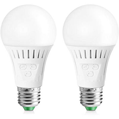 Elrigs E27 ledlamp met bewegingsmelder en schemersensor, 7 W vervangt een 60 W gloeilamp, bereik, instelbare tijd- en schemeringsdrempel, koud wit (6000 K) Elrigs E27 ledlamp met bewegingsmelder en schemersensor, 7 W vervangt een 60 W gloeilamp, bereik, instelbare tijd- en schemeringsdrempel, koud wit (6000 K)