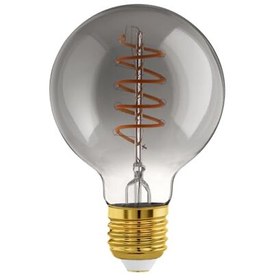 EGLO Ledlamp E27, dimbaar, vintage spiraalfilament, Edison-lamp, globe retroverlichting, rookglas, 4 watt, 100 lumen, warm wit, zwart, transparant, 2000 Kelvin, G80, Ø 8 cm EGLO Ledlamp E27, dimbaar, vintage spiraalfilament, Edison-lamp, globe retroverlichting, rookglas, 4 watt, 100 lumen, warm wit, zwart, transparant, 2000 Kelvin, G80, Ø 8 cm