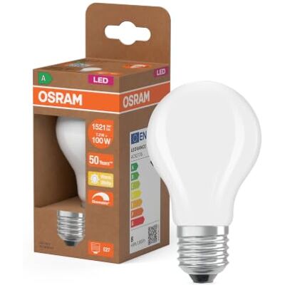 OSRAM Ledlamp klassieke filament, 7,2 W, E27, mat LED Classic A 100 filament DIM energie-efficiëntieklasse A, ledlampen, wit, 60 mm diameter, 50.000 uur, 1 stuk OSRAM Ledlamp klassieke filament, 7,2 W, E27, mat LED Classic A 100 filament DIM energie-efficiëntieklasse A, ledlampen, wit, 60 mm diameter, 50.000 uur, 1 stuk