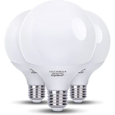 Aigostar Ledlamp G95 E27 15 W (komt overeen met 99 W halogeenlamp), warm wit 3000 K, 1500 lumen, CRI > 80, led-wereldbol, niet dimbaar 3 stuks Aigostar Ledlamp G95 E27 15 W (komt overeen met 99 W halogeenlamp), warm wit 3000 K, 1500 lumen, CRI > 80, led-wereldbol, niet dimbaar 3 stuks