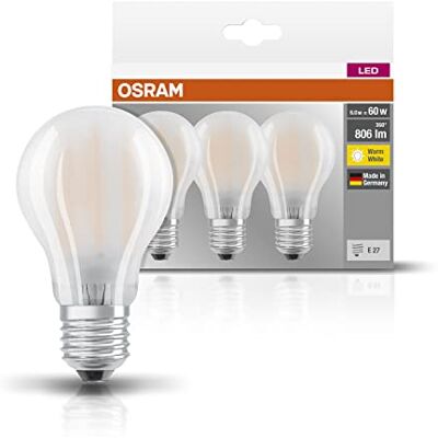OSRAM Base Classic A led-zuigerlamp met E27-fitting, niet dimbaar, 60 W, 2700 K, warmwit, 3 stuks OSRAM Base Classic A led-zuigerlamp met E27-fitting, niet dimbaar, 60 W, 2700 K, warmwit, 3 stuks