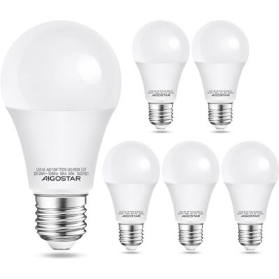Aigostar LED lamp A5 A60 10W E27 Fitting Daglicht 6400K 850 lumen Set van 5 stuks. Aigostar LED lamp A5 A60 10W E27 Fitting Daglicht 6400K 850 lumen Set van 5 stuks.