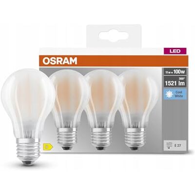 OSRAM E27 ledlamp, koud wit, 4000 K, 11 W, vervanging voor 100 W gloeilamp, melkglas, Led Base Classic A, set van 3 OSRAM E27 ledlamp, koud wit, 4000 K, 11 W, vervanging voor 100 W gloeilamp, melkglas, Led Base Classic A, set van 3