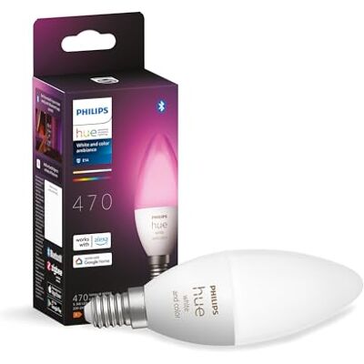 Philips Wit en kleur-ambiance, E14 vlam slimme led-lamp, Bluetooth compatibel, werkt met Alexa, Google Assistant en Apple Homekit. Philips Wit en kleur-ambiance, E14 vlam slimme led-lamp, Bluetooth compatibel, werkt met Alexa, Google Assistant en Apple Homekit.