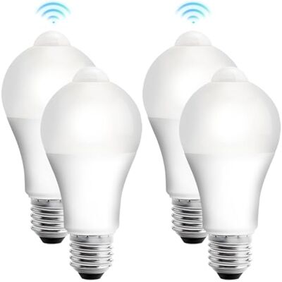 GBKDQQ 4 x E27 ledlamp met bewegingsmelder E27 12 W koud wit 3000 K energiebesparende lamp voor hal, garage, trap GBKDQQ 4 x E27 ledlamp met bewegingsmelder E27 12 W koud wit 3000 K energiebesparende lamp voor hal, garage, trap