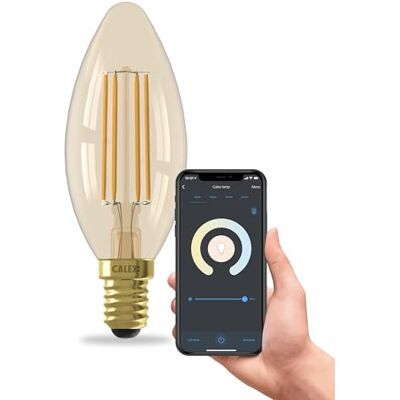 CALEX Gloeilamp, goudkleurig, B35, E14, CCT WiFi, 4,9 W, 470 lm, Alexa/Google/Siri, wit, 1800-3000 K, dimbaar, scenario's, zonder brug, wifi 2,4 GHz CALEX Gloeilamp, goudkleurig, B35, E14, CCT WiFi, 4,9 W, 470 lm, Alexa/Google/Siri, wit, 1800-3000 K, dimbaar, scenario's, zonder brug, wifi 2,4 GHz