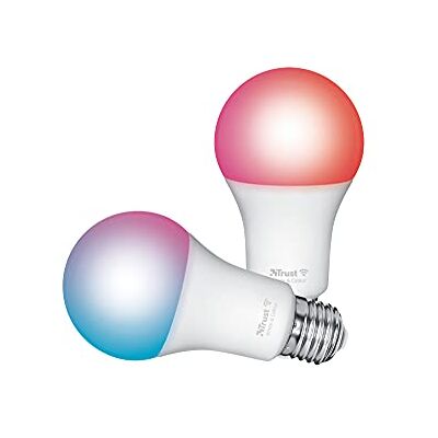 Trust Smart Home WiFi E27 slimme gloeilamp, compatibel met Alexa en Google Home, gekleurde ledlamp, zonder hub, 2,4 GHz, led-lamp, E27, wifi, wit en kleur, 2 stuks 1800-6500K, 9W, 806 Lumens, Compatible avec Alexa et Google Home, Sans Hub, WiFi 2.4GHz, Trust Smart Home WiFi E27 slimme gloeilamp, compatibel met Alexa en Google Home, gekleurde ledlamp, zonder hub, 2,4 GHz, led-lamp, E27, wifi, wit en kleur, 2 stuks 1800-6500K, 9W, 806 Lumens, Compatible avec Alexa et Google Home, Sans Hub, WiFi 2.4GHz,