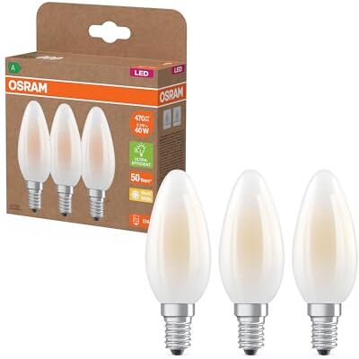 OSRAM Zeer efficiënte ledlampen met energieklasse A, voordeelverpakking met 30 lampen, vervangt conventionele 40 W gloeilampen, kaarsvorm, warm wit (2700 K), E14, mat glas OSRAM Zeer efficiënte ledlampen met energieklasse A, voordeelverpakking met 30 lampen, vervangt conventionele 40 W gloeilampen, kaarsvorm, warm wit (2700 K), E14, mat glas