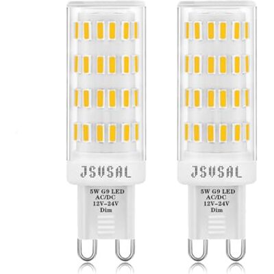 JSVSAL Set van 2 G9 ledlampen, dimbaar, laagspanning, 12 V-24 V, AC/DC, twee pinnen, G9, 5 W, warm wit, 3000 K, 450 lumen, komt overeen met een 50 W halogeenlamp voor camper JSVSAL Set van 2 G9 ledlampen, dimbaar, laagspanning, 12 V-24 V, AC/DC, twee pinnen, G9, 5 W, warm wit, 3000 K, 450 lumen, komt overeen met een 50 W halogeenlamp voor camper